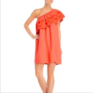 Rebecca Minkoff Embroidered One Shoulder Dress Coral Size XS